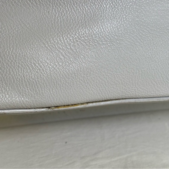 NINE WEST Vintage 90s Y2K faux leather light grey minimalist neutral tote bag - Picture 5 of 16